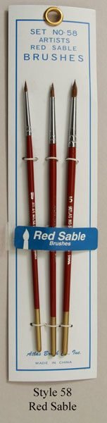 Atlas 3 Piece Red Sable and Camel Hair Brush Set 1 3 5 detail