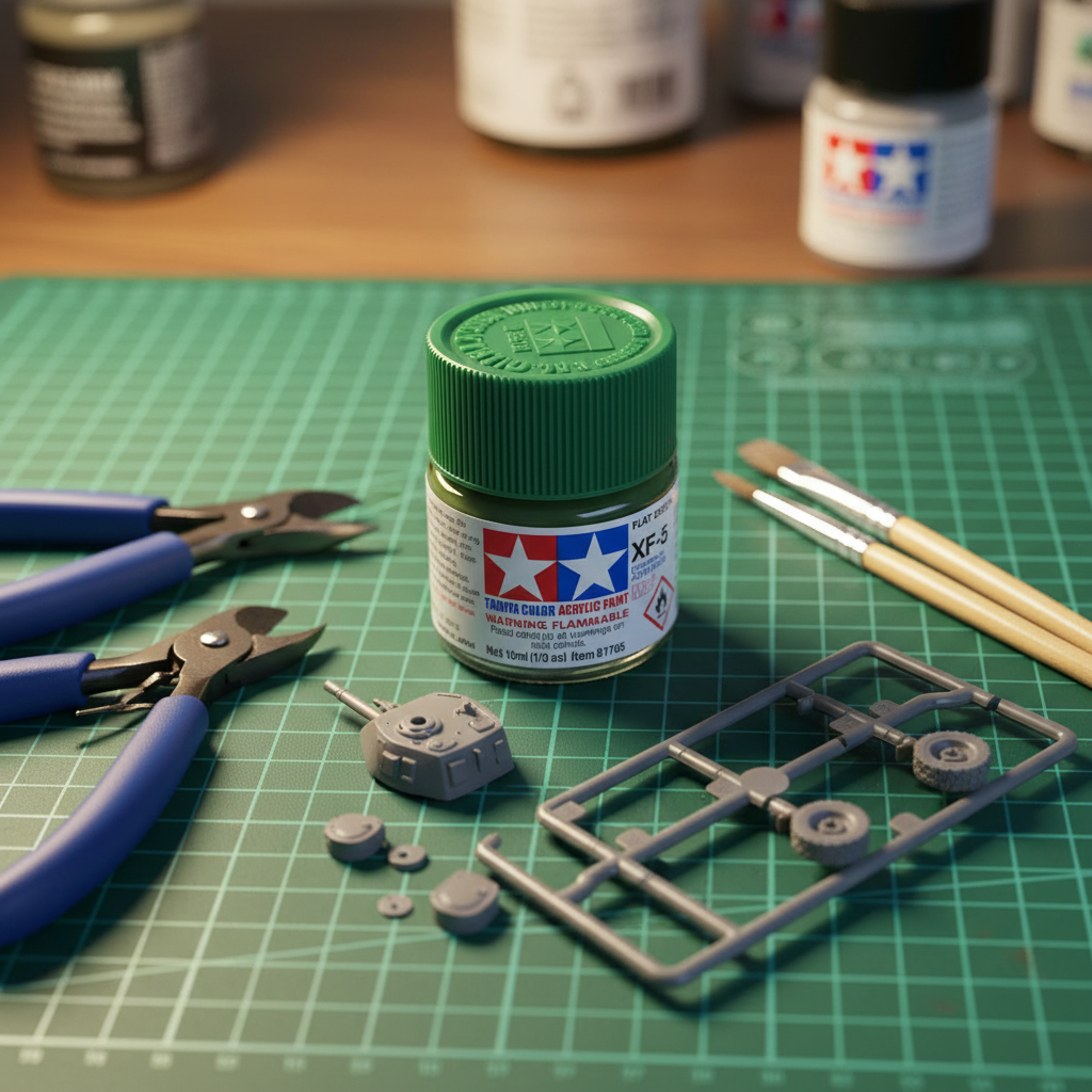 Peinture Maquette Tamiya XF-5 Vert Mat - Pour Blindés, Modélisme - 10 Ml