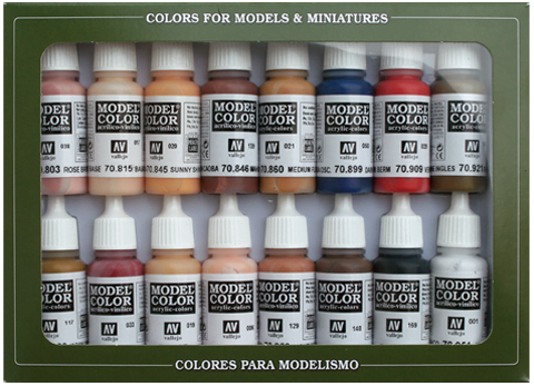 Face and Skin Tones Paint Set of 16 Vallejo 70125