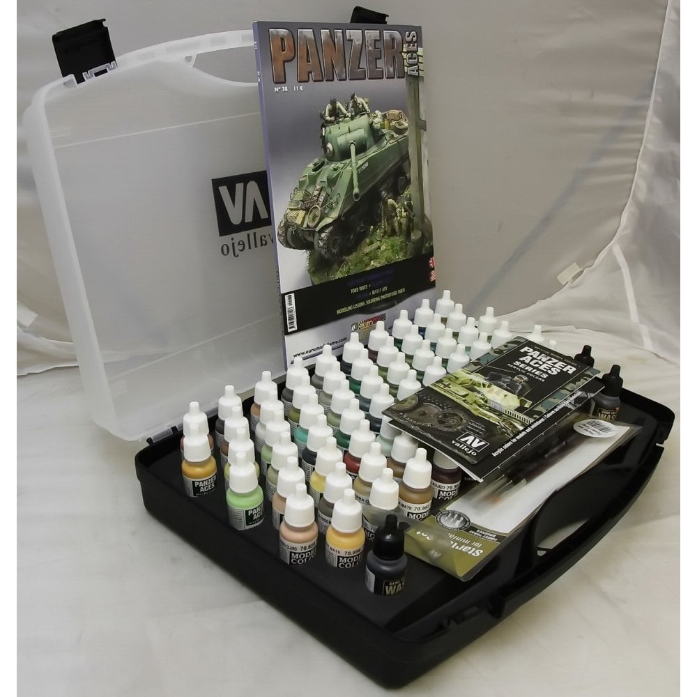 Panzer Aces Acrylic Paint Set of 72 and 3 Brushes by Vallejo 70174