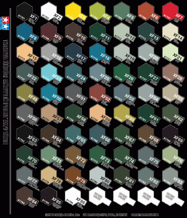 Full Set of 73 XF Tamiya Colours Paint Chart