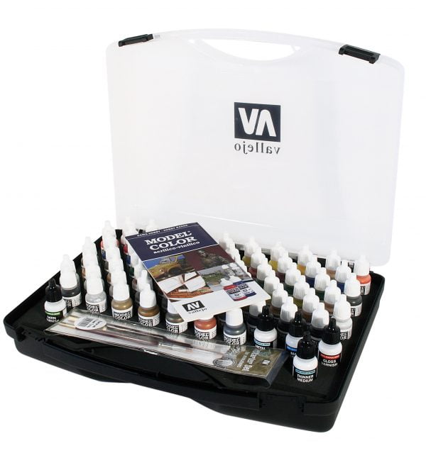 Vallejo 70175 Lot de 72 combinaisons de couleurs de base avec 72 pinceaux et 3 pinceaux