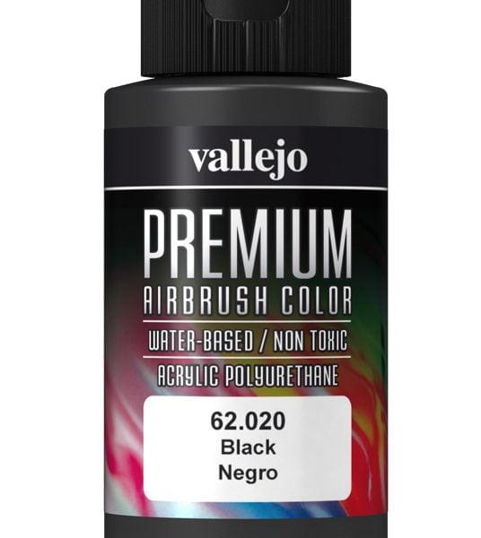 Black Premium Airbrush Colour by Vallejo 62020 60ml
