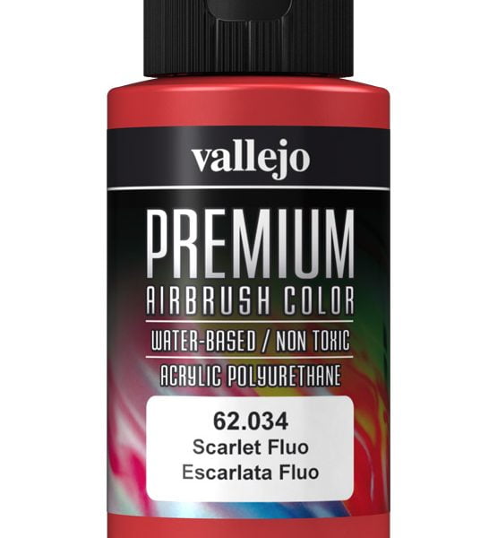 Scarlet Fluorescent Premium Airbrush Colour by Vallejo 62034 60ml