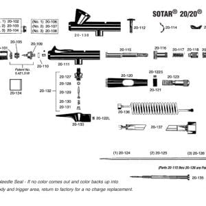 Schematics Badger SOTAR 20/20 Large Gravity Feed Airbrush with Fine Head 2020-2F
