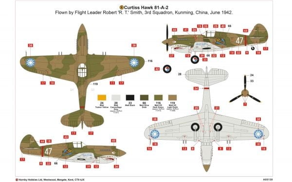 Layout D Curtiss P-40B Warhawk 1:48 Scale A05130