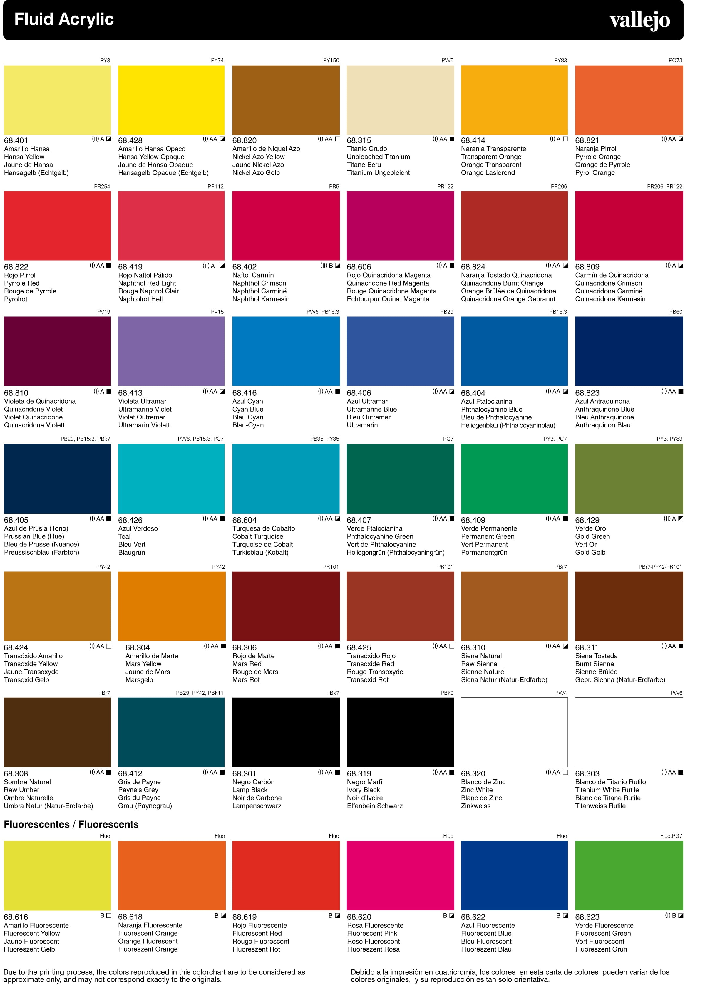 Vallejo Paints Colour Chart