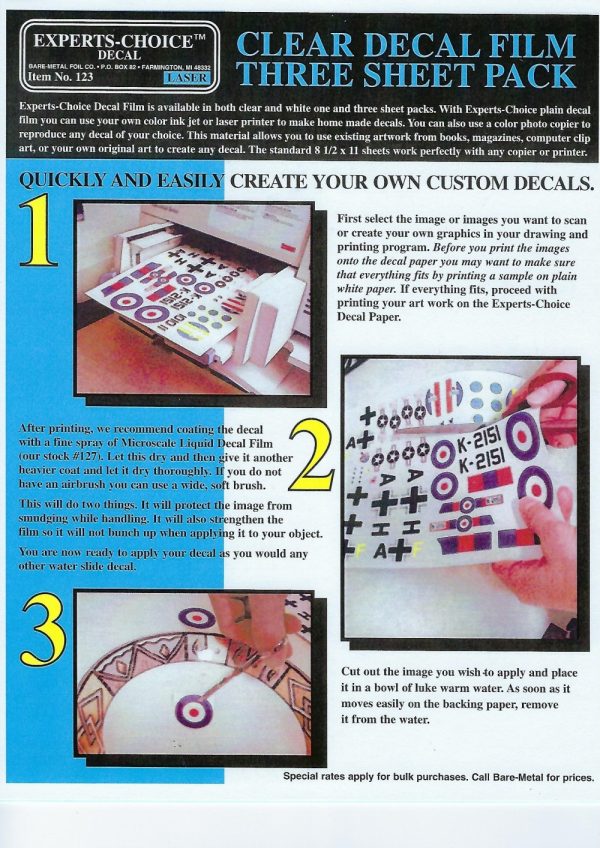 Expert Choice Decal Film clear for Laser Printers 3 Sheets