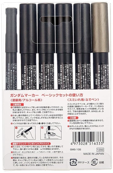 Package Back Mr Hobby Gundam Marker Basic 6 Color Set GMS-105