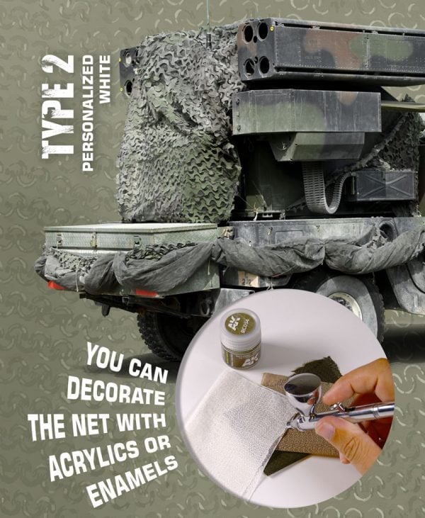 AK Interactive Camouflage Mimetic Filet Blanc TYPE 2 Personnalisé AKI 8063