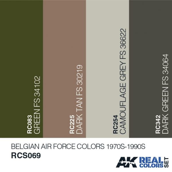 AK Interactive Belgian Air Force Colors 1970s to 1990s Paint Set RCS069 colours
