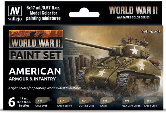 Vallejo WW II American Armour and Infantry Paint Set 70203