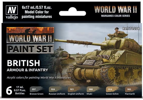 Vallejo WW II British Armour and Infantry Paint Set 70204