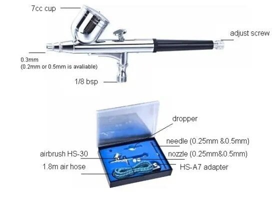 Vigiart Artista Dual Action Gravity Feed Airbrush with Hose HS-30K Kit