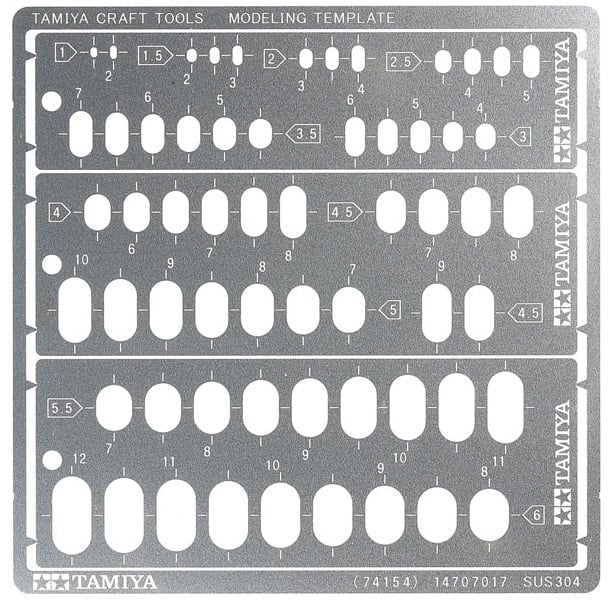 Tamiya Modeling Template Rounded Rectangles 1 to 6mm 74154