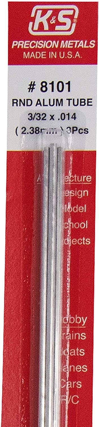 3/32 x 12" Aluminum Tube .014 Wall Pack of 3 K&S Engineering 8101