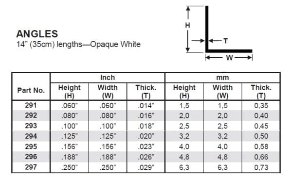 Evergreen Angle Dimension Chart