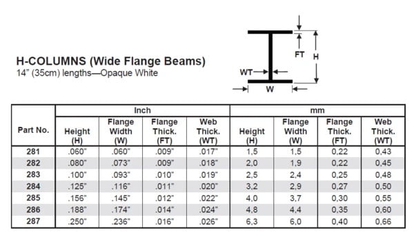 Evergreen H Column Dimension Chart