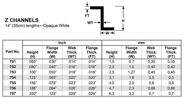 Evergreen Z channel Dimension Chart