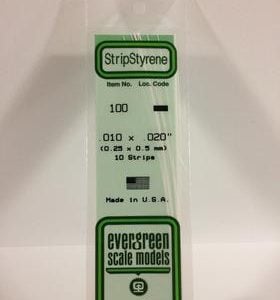 Evergreen .010" X .020" Pack of 10 Opaque White Polysterene Strip EVE 100