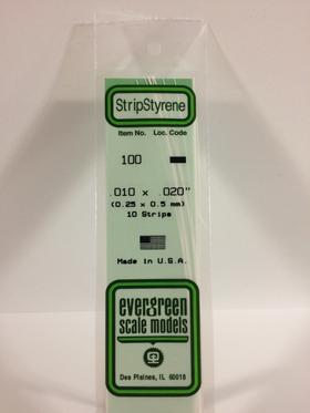 Evergreen .010" X .020" Pack of 10 Opaque White Polysterene Strip EVE 100
