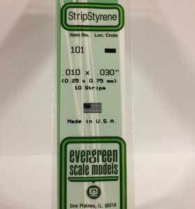Evergreen .010" X .030" Pack of 10 Opaque White Polysterene Strip EVE 101
