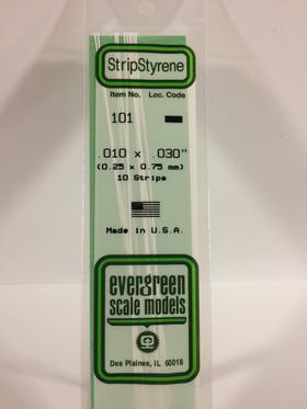 Evergreen .010" X .030" Pack of 10 Opaque White Polysterene Strip EVE 101