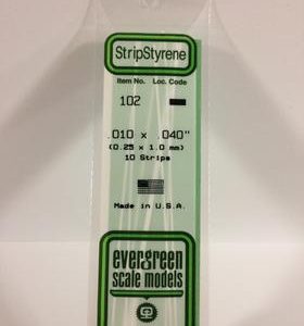 Evergreen .010" X .040" Pack of 10 Opaque White Polysterene Strip EVE 102