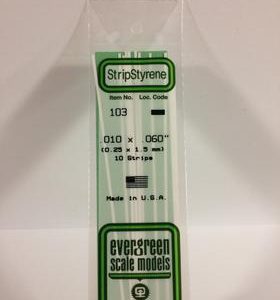 Evergreen .010" X .060" Pack of 10 Opaque White Polysterene Strip EVE 103