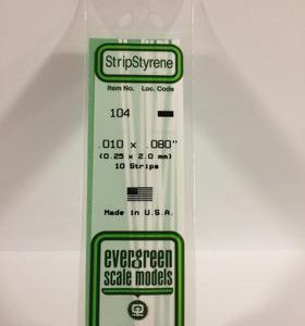 Evergreen .010" X .080" Pack of 10 Opaque White Polysterene Strip EVE 104