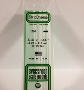 Evergreen .010" X .080" Pack of 10 Opaque White Polysterene Strip EVE 104