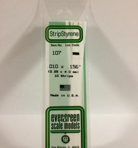 Evergreen .010" X .156" Pack of 10 Opaque White Polysterene Strip EVE 107