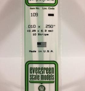 Evergreen .010" X .250" Pack of 10 Opaque White Polysterene Strip EVE 109