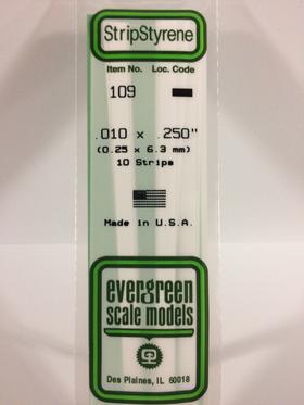 Evergreen .010" X .250" Pack of 10 Opaque White Polysterene Strip EVE 109