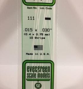Evergreen .015" X .030" Pack of 10 Opaque White Polysterene Strip EVE 111