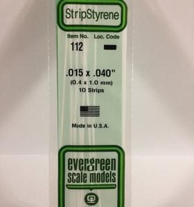 Evergreen .015" X .040" Pack of 10 Opaque White Polysterene Strip EVE 112