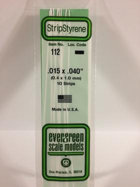 Evergreen .015" X .040" Pack of 10 Opaque White Polysterene Strip EVE 112