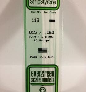 Evergreen .015" X .060" Pack of 10 Opaque White Polysterene Strip EVE 113