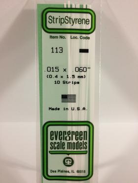 Evergreen .015" X .060" Pack of 10 Opaque White Polysterene Strip EVE 113