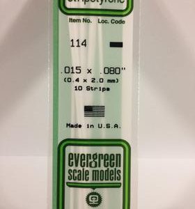 Evergreen .015" X .080" Pack of 10 Opaque White Polysterene Strip EVE 114