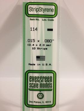 Evergreen .015" X .080" Pack of 10 Opaque White Polysterene Strip EVE 114