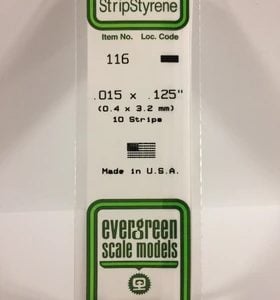 Evergreen .015" X .125" Pack of 10 Opaque White Polysterene Strip EVE 116