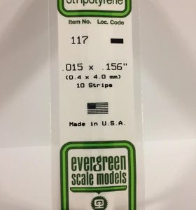 Evergreen .015" X .156" Pack of 10 Opaque White Polysterene Strip EVE 117