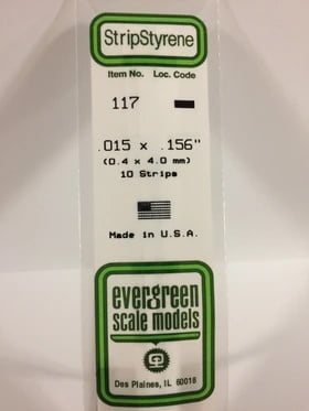 Evergreen .015" X .156" Pack of 10 Opaque White Polysterene Strip EVE 117