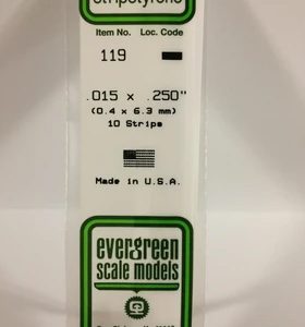 Evergreen .015" X .250" Pack of 10 Opaque White Polysterene Strip EVE 119