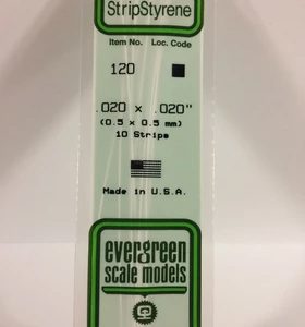 Evergreen .020" X .020" Pack of 10 Opaque White Polysterene Strip EVE 120