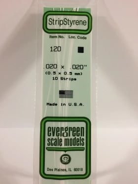 Evergreen .020" X .020" Pack of 10 Opaque White Polysterene Strip EVE 120