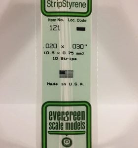 Evergreen .020" X .030" Pack of 10 Opaque White Polysterene Strip EVE 121