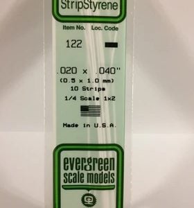 Evergreen .020" X .040" Pack of 10 Opaque White Polysterene Strip EVE 122