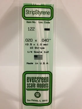 Evergreen .020" X .040" Pack of 10 Opaque White Polysterene Strip EVE 122